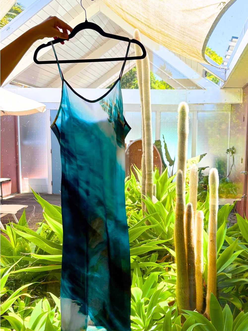 Erica Tanov Slip Midi Dress in Teal Blue